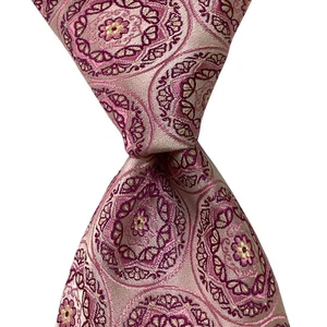 Corbata de diseñador rosa geométrico EMILIO PONTI Roma Milano para hombre seda XL 65" USADA EN EXCELENTE ESTADO - Imagen 1 de 3