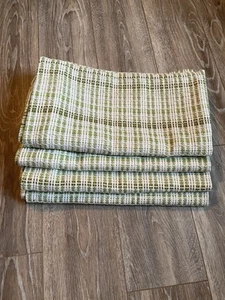 MCM 70’s Green White Weave CURTAIN Panels Set 4 Rayon 35 L- 43W Everlon Fabric - Picture 1 of 9