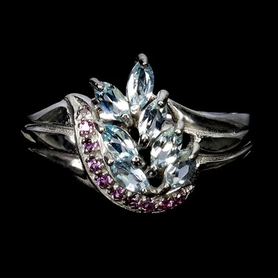 925 Sterling Silver Ring Marquise Topaz Rhodolite Natural Gemstone Jewelry Size  - Image 1 of 4