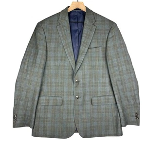 Jos A Bank 1905 Blazer Mens 42R Gray Blue Plaid Brrr Tailored Fit Wool Linen - Picture 1 of 15