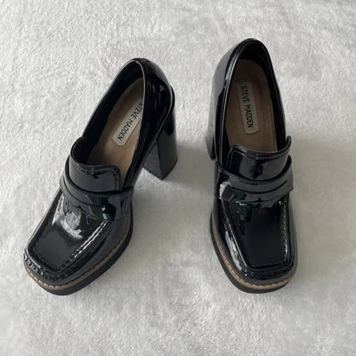 Zapatos Steve Madden Randy charol para mujer talla 7,5 M imitación cuero negro tacones altos Foto 1 de 4