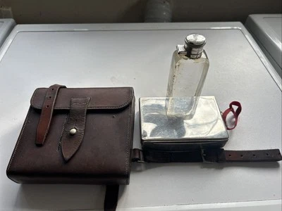 Antique Harrods Ltd Leather Saddle Bag With Sandwich Box And Glass Flask - Image 1 of 4