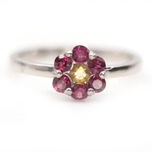 ANELLO IN ARGENTO PLACCATO IN ORO CON CITRINI E RODOLITE NATURALI MIS. 7,75 - Picture 1 of 3