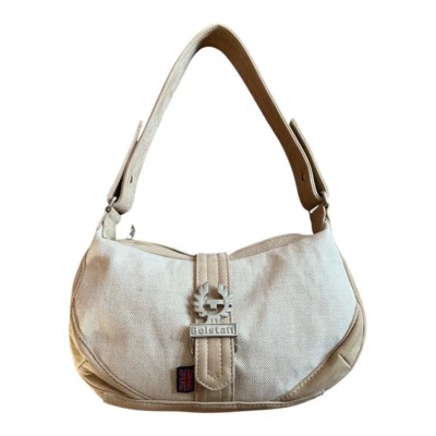 Auténtico Bolso de Hombro Belstaff Cindy Beige Lona Nubuck Nuevo con Etiquetas 2 Correas Foto 1 de 4