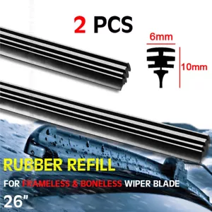 2x Universal Car Soft Rubber Strip Insert Refill For Frameless Wiper Blades 6mm - Picture 1 of 12