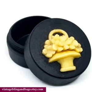 43x26mm 1930s Vintage round box, Small Trinket box, Jewellery Box, Black Box - Picture 1 of 7