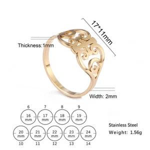 Vintage Flower Ring for Women Stainless Steel Ring Geometric Heart Amult Jewelry - Picture 1 of 11