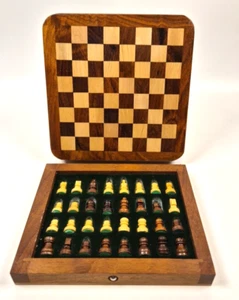 Harvey Makin Travel Pocket Schachbrett Magnetfiguren Holzintarsien 13,5 cm - Bild 1 von 9