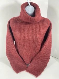 Thakoon Cropped Ribbed Turtleneck Sweater Alpaca Blend Burgundy Sz: Small - Picture 1 of 11