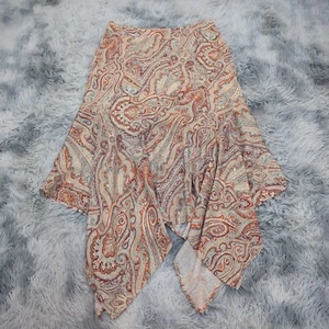 Forever New Asymmetric Skirt Womens 12 Brown Paisley Poly Satin Midi Flowy Y2K - Picture 1 of 13