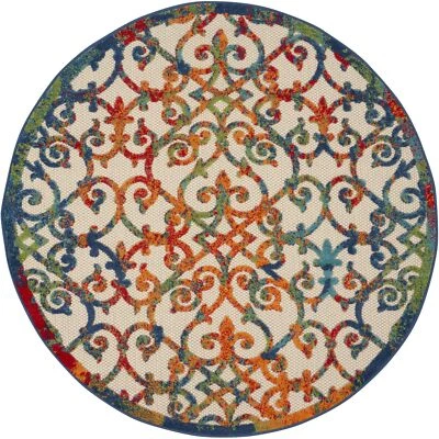 Nourison Aloha Indoor/Outdoor Multicolor 5'3" x Round Area Rug Transitional - Image 1 of 4
