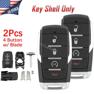 2 件替换件适用于 2019 2020 2021 道奇 Ram 1500 遥控汽车钥匙链外壳 4 按钮 — 第 1/4 张图片