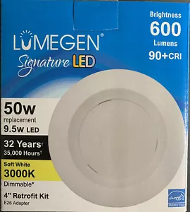 Lumegen 4" LED Recessed 9.5W Ceiling light Soft White 3000K 600Lumens White - Picture 1 of 5