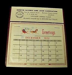 Berwyn Savings and Loan 1972 Desk Calendar Illinois IL Ill Advertising Vintage