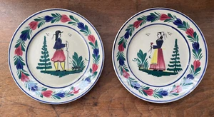 Vintage Henriot Quimper Plates 8” France Faience Pottery Breton Man Woman - Picture 1 of 9