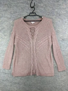 Maurices Sweater Women 2 20W 22W Mauve Pink Knit Long Sleeve Lace-Up Insert - Picture 1 of 12