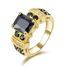 Gold Filled New Wedding Rings Gift Size 7 Fashion Women's Black Sapphire 18K