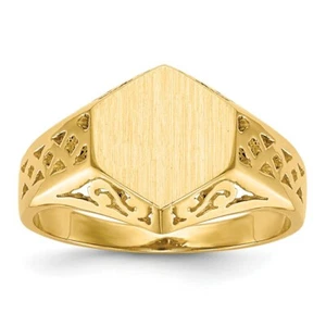 Real 14kt Yellow Gold 9.5x8.5mm Open Back Signet Ring S:5 - Picture 1 of 7