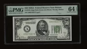 DBR 1928-A $50 DGS FRN Boston Fr. 2101-Adgs PMG 64 EPQ Serial A00276317A - Picture 1 of 2
