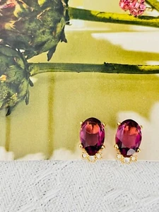 Christian Dior Vintage 1980s Amethyst Purple Oval Trio Crystals Clip Earrings - Picture 1 of 11