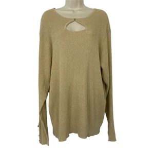 Kim Rogers 3X Sweater Womens Plus Gold Tan Keyhole Long Sleeve Christmas Holiday - Picture 1 of 9