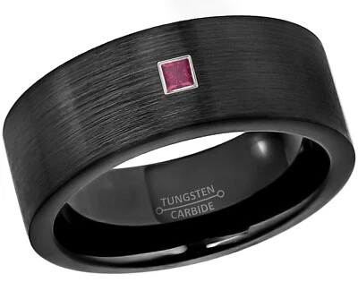 Anillo de boda de tungsteno corte princesa de 0,05 quilates con corte de pipa negra de 9 mm #230 Foto 1 de 2