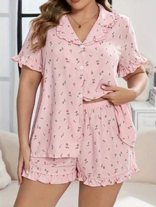 Short pyjamas play suit Sexy pink rosebud Nightdress Plus Size 24 26 baby doll - Picture 1 of 12