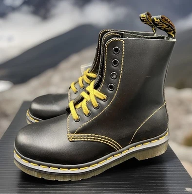 Dr. Martens 1460 Паскаль черный кожаный шнурует вверх ботинки мужчин размер 4 женщин размер 5 новый - Изображение 1 из 4