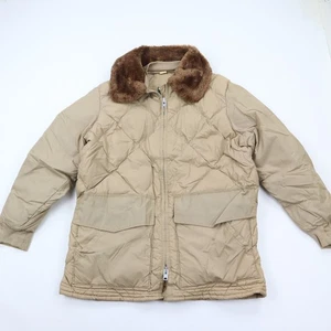 Vintage 60s Walls Down Puffer Jacket Mens Large Beige Quilted Faux Fur Collar - Picture 1 of 9