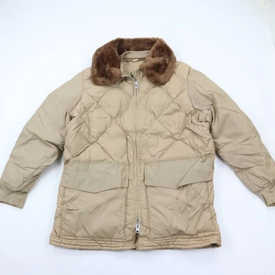 Vintage 60s Walls Down Puffer Jacket Mens Large Beige Quilted Faux Fur Collar - Image 1 of 4