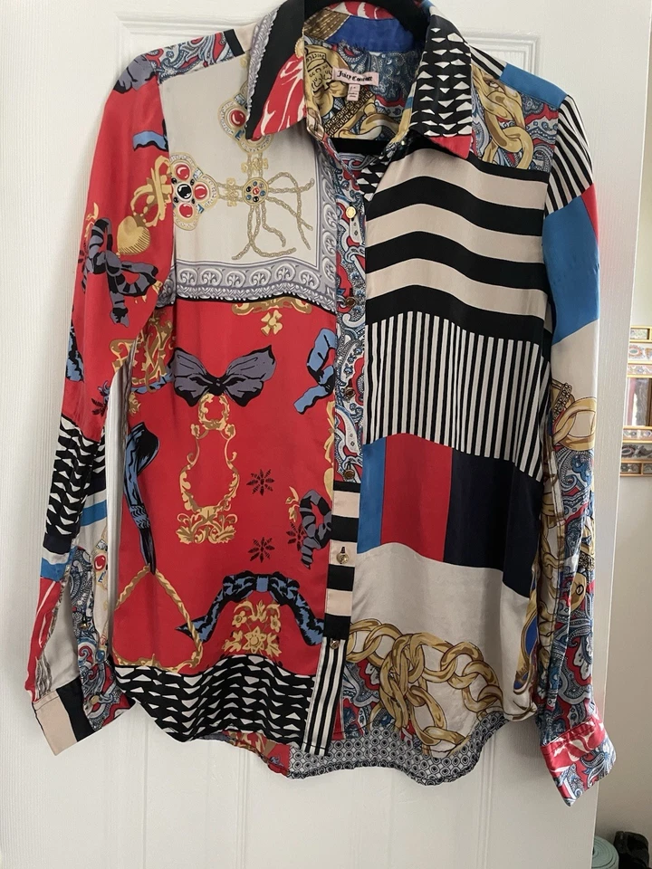 Винтажная блузка на пуговицах Juicy Couture 100% шелк Y2K - Изображение 1 из 4