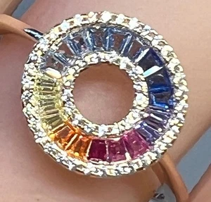 Multi-Gemstone Ring 14K Gold on SOLID 925 Rainbow Circle of Life GENUINE gp 9 - Picture 1 of 21