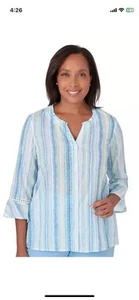 ALFRED DUNNER Petite Large TOP HYANNISPORT 2024 STRIPE BUTTON DOWN TOP NWT $59 - Picture 1 of 9