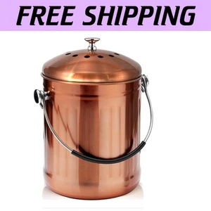 Compact Matte Copper Compost Bucket for Kitchen - Odorless with Soft-Grip Handle - Picture 1 of 10