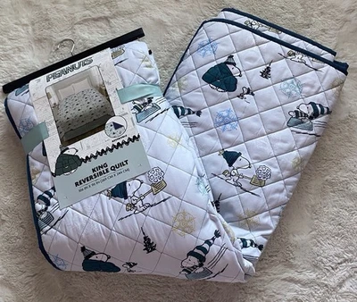 Peanuts Snoopy Abrigo Hinchado Navidad Rey Edredón Reversible 106 X 96” Vacaciones NUEVO Foto 1 de 4