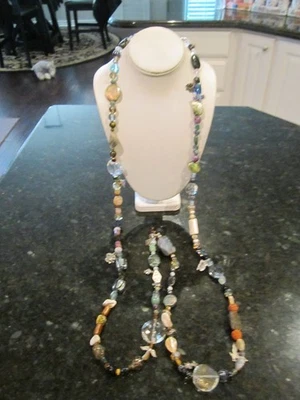 MASSIVE GEMSTONE CRYSTAL LARIAT NECKLACE 66" AMETHYST MOP TURQUOISE - BBA-46 - Image 1 of 4