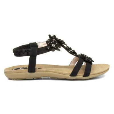 Lilley Womens Sandals Black Adults Ladies Flat Slip On Elasticated Crochet SIZE