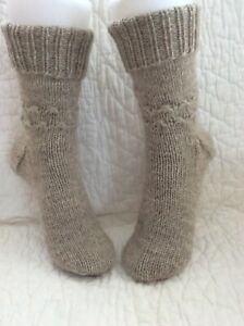  100 Wool Women's Socks  Custom Hand Knitted Pure Soft ,Gray,  Size 7-9 ,M/L