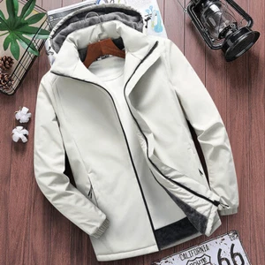 Casual Jacket Versatile Loose Solid Color Stand Collar Hooded Pockets Men's - Picture 1 of 25