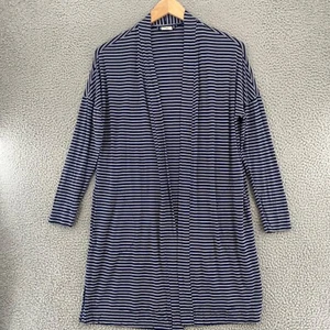 Soma Sweater Womens Small Navy Striped Open Longline Cardigan Pockets Stretch - Picture 1 of 11