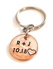 Personalized Lucky Copper Penny Key Chain with Anniversary Date Couples Initi...