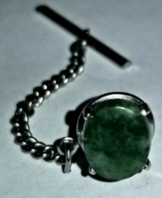 复古 Anson Jade & 纯银领带圆形胸针,男式正装 — 第 1/3 张图片