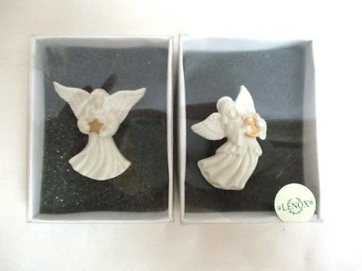 Vintage (2) Lenox Porcelana Bisque Anjo Alfinetes/Broches Estrela Dourada Harpa - Imagem 1 de 4