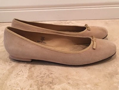 LAND's END Tan Suede Padded Comfort Walking Ballet Flats Leather Soles Bows 9.5M — 第 1/4 张图片
