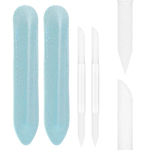 2 Pcs Glass Cuticle Pusher Manicure Sticks with Leather Case Professional Glass - Picture 1 of 12