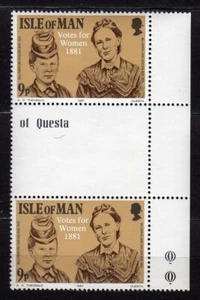 ISLE OF MAN #197 MNH GUTTER PAIR CENTENARY WOMEN'S SUFFRAGE / KEYS ELECTION ACT - Picture 1 of 1