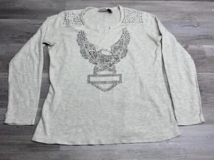 Vintage Harley Davidson Womens Bling Shirt Y2K Long Sleeve Thermal Size XL Eagle - Picture 1 of 10