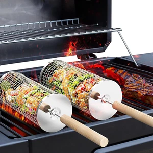 2-teiliges Rollgrillkorb Set - Grillwerkzeug für Gemüse, Garnelen, Camping Geschenke Männer - Bild 1 von 12