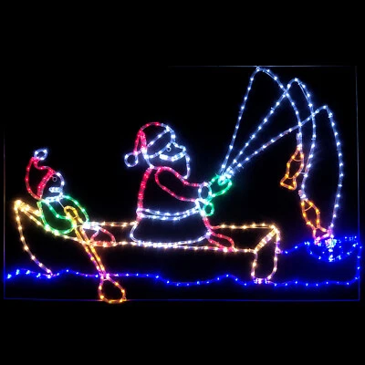 Boat Fishing Santa and Elf 145x96cm LED Christmas Light Decoration - image 1 of 4