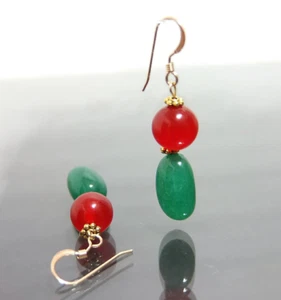 Moroccan Berber Earrings Emerald Ruby Gold Filled French Hook Earrings Handmade - Picture 1 of 6